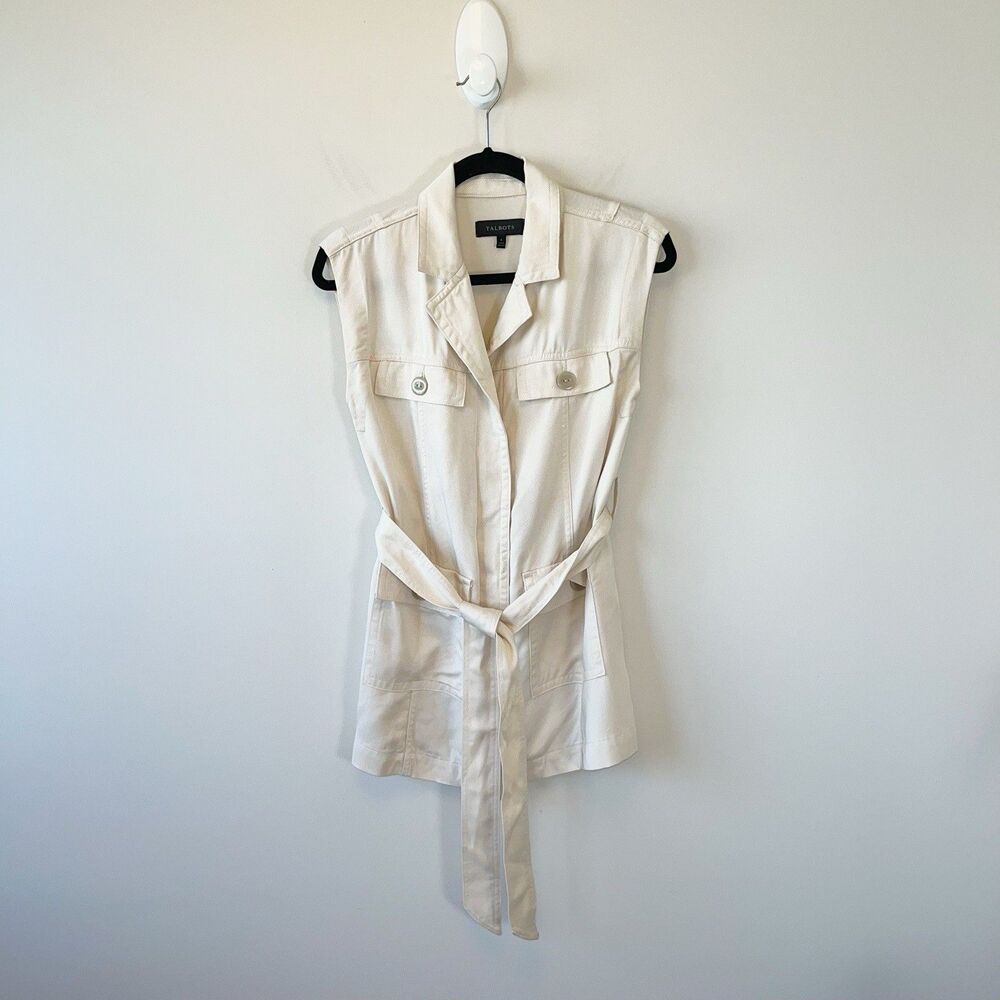 Talbots Tie Waist Vest Cream Resort Safari Outdoors Quiet Luxury Women’s Size 4 - Picture 3 of 13